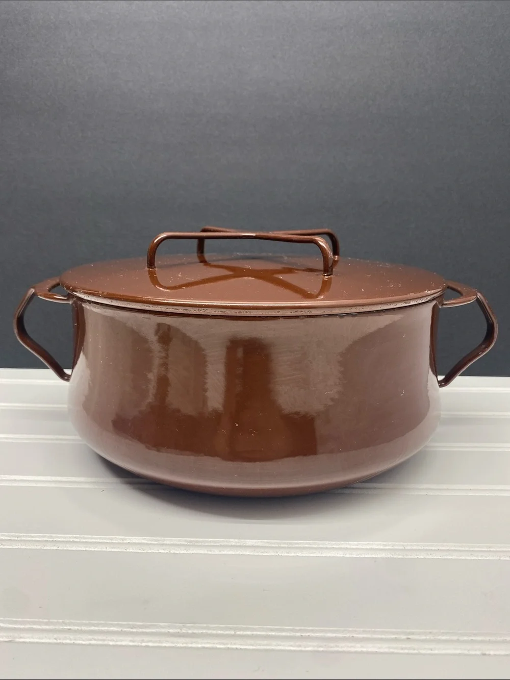 Dansk Brown Enamelware Casserole Covered Pot Trivet Top Ihq France 1956